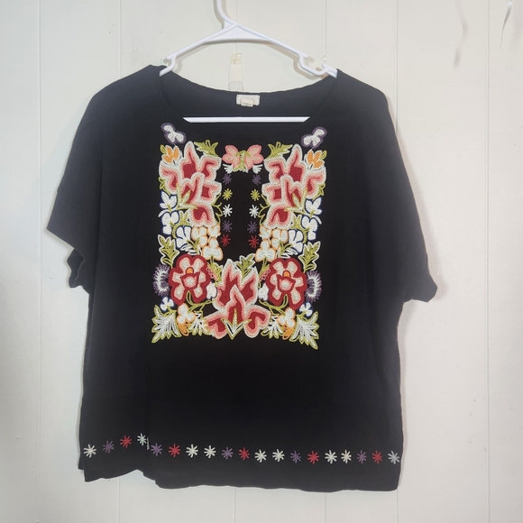 Anthropologie Tops - Anthropologie Tiny Black Embroidered Short Sleeve Blouse Size Large